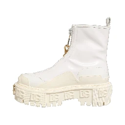 White Leather Rubber Logo Ankle Boots Shoes