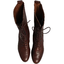 Brown Leather Lace Up Mid Calf Boots Shoes