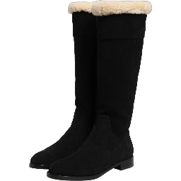 Black Suede Leather Knee High Boots Shoes