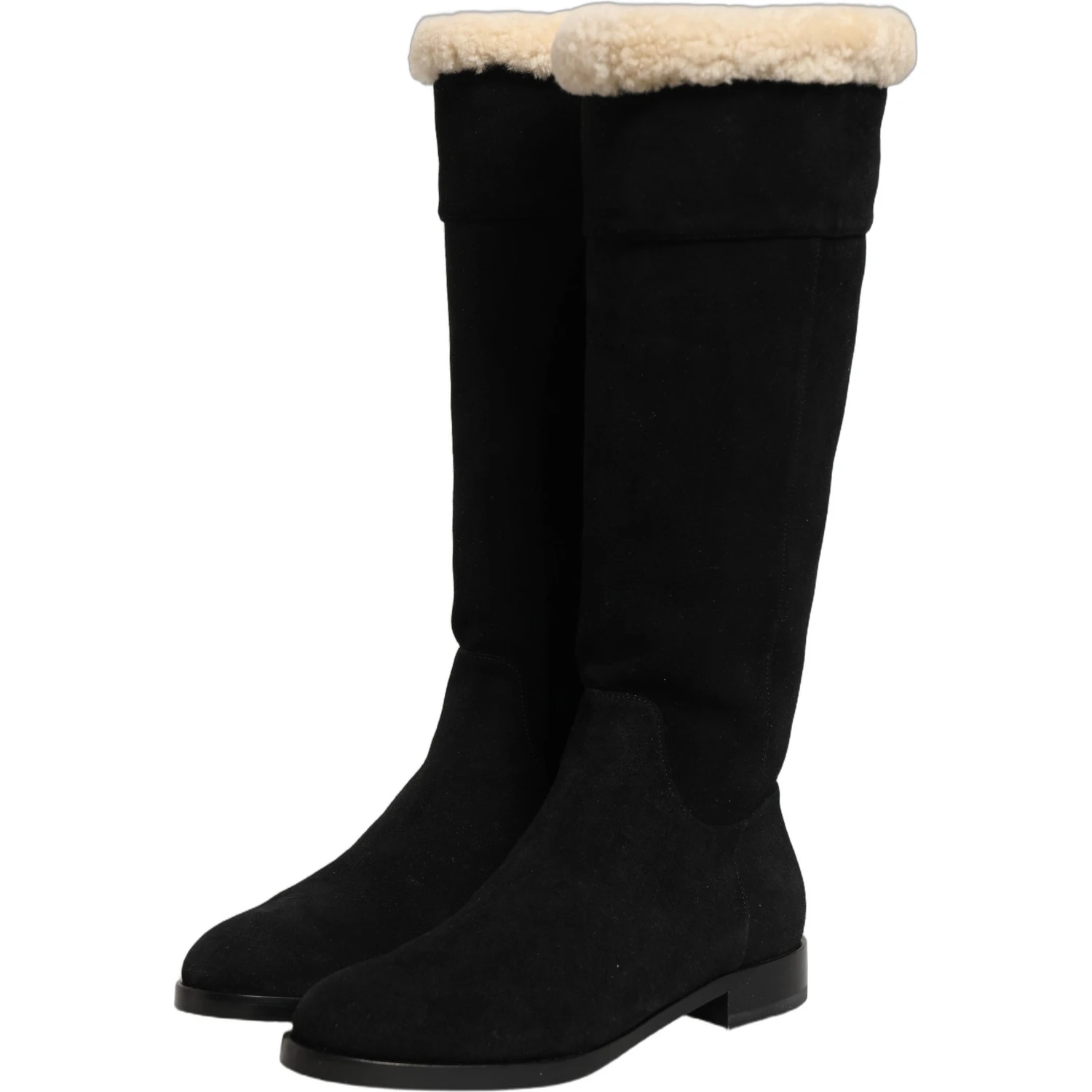 Black Suede Leather Knee High Boots Shoes