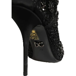 Black Embellished Mesh Ankle Boots Shoes