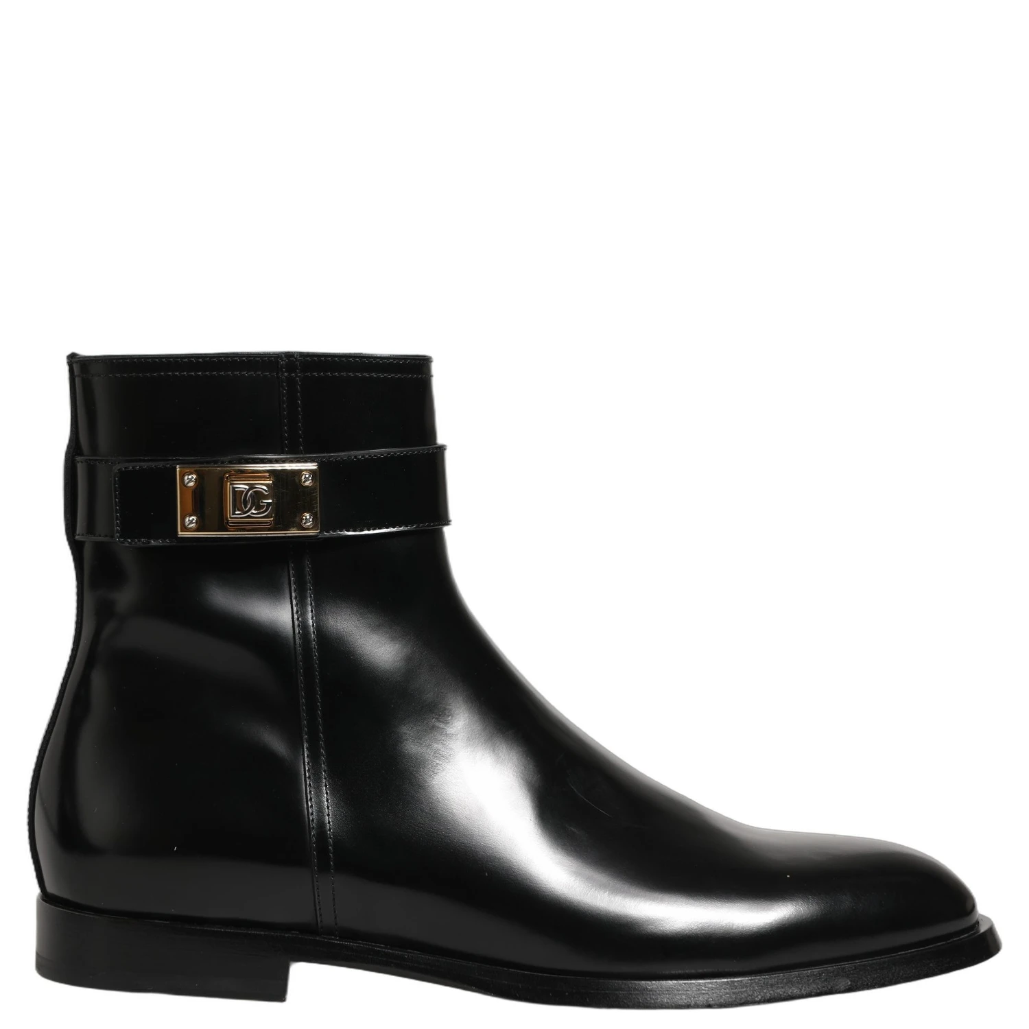 Black Leather Logo Buckle Mid Calf Boots Shoes