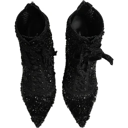Black Embellished Mesh Ankle Boots Shoes