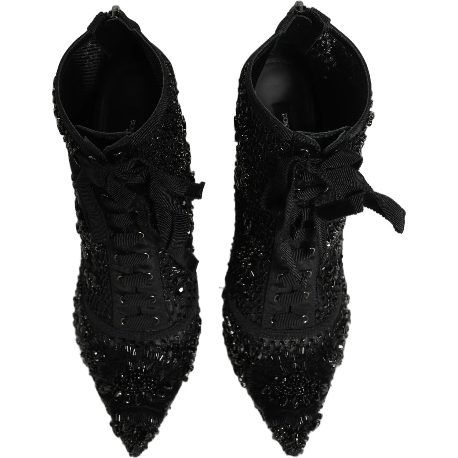 Black Embellished Mesh Ankle Boots Shoes