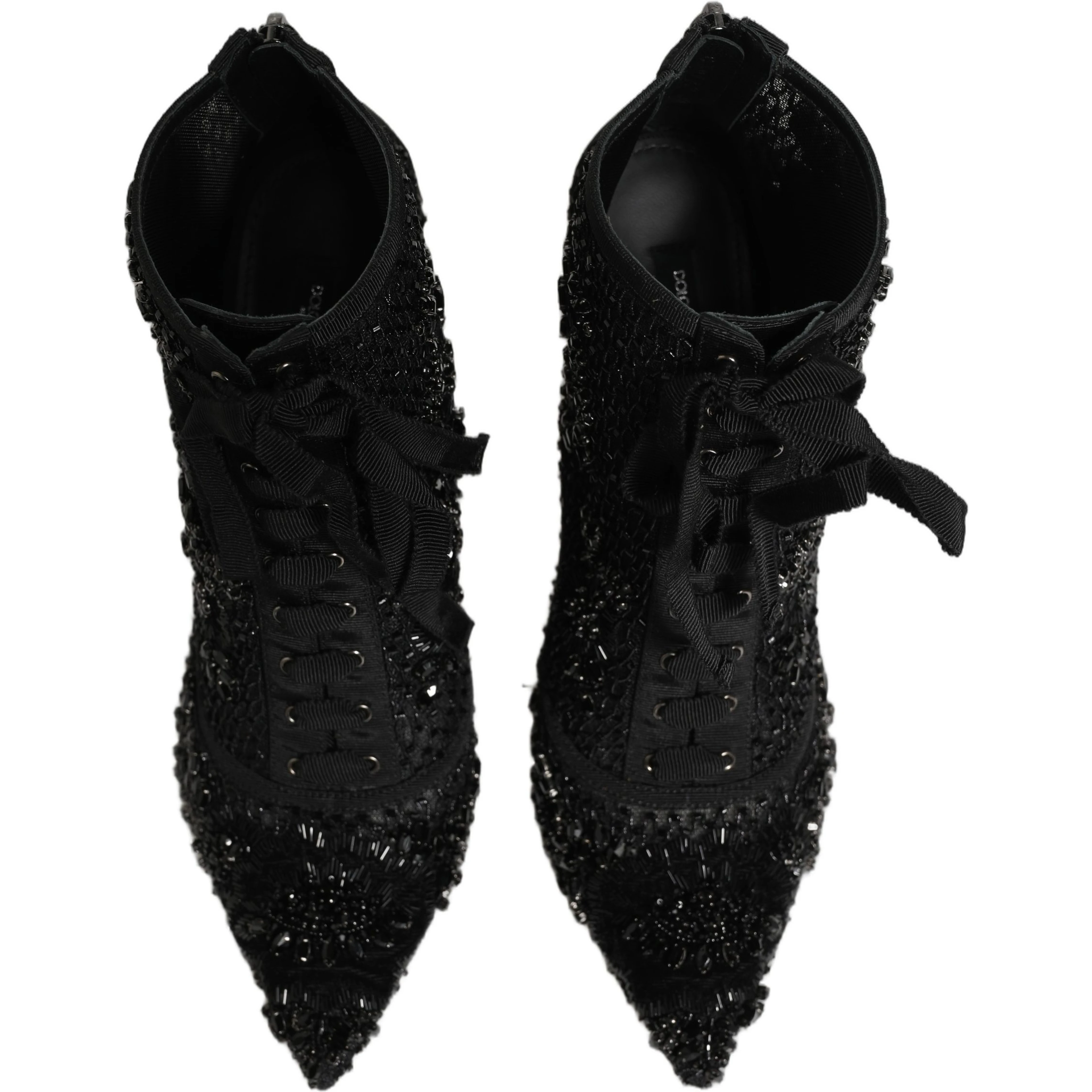 Black Embellished Mesh Ankle Boots Shoes