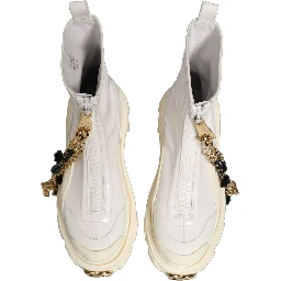 White Leather Rubber Logo Ankle Boots Shoes