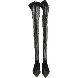 Black Over The Knee Tulle Flats Boots Shoes