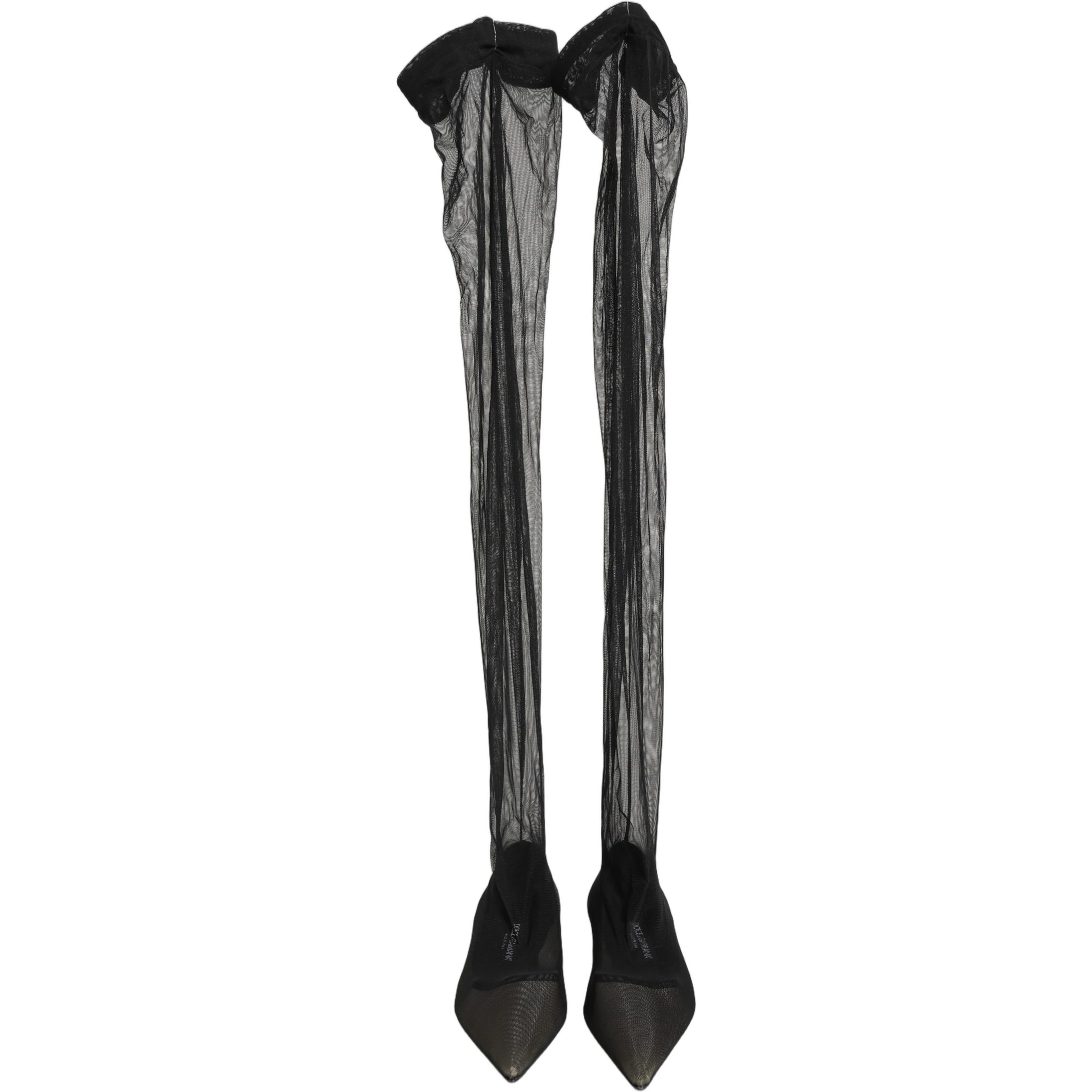 Black Over The Knee Tulle Flats Boots Shoes