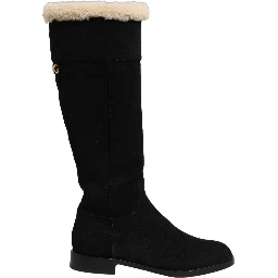 Black Suede Leather Knee High Boots Shoes