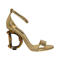 Gold Leather Ankle Strap Heels Sandals Shoes