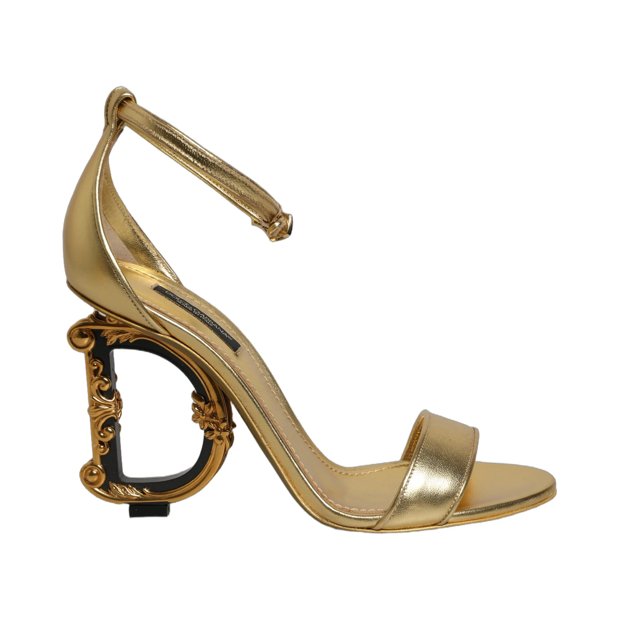 Gold Leather Ankle Strap Heels Sandals Shoes