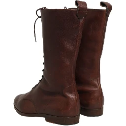 Brown Leather Lace Up Mid Calf Boots Shoes