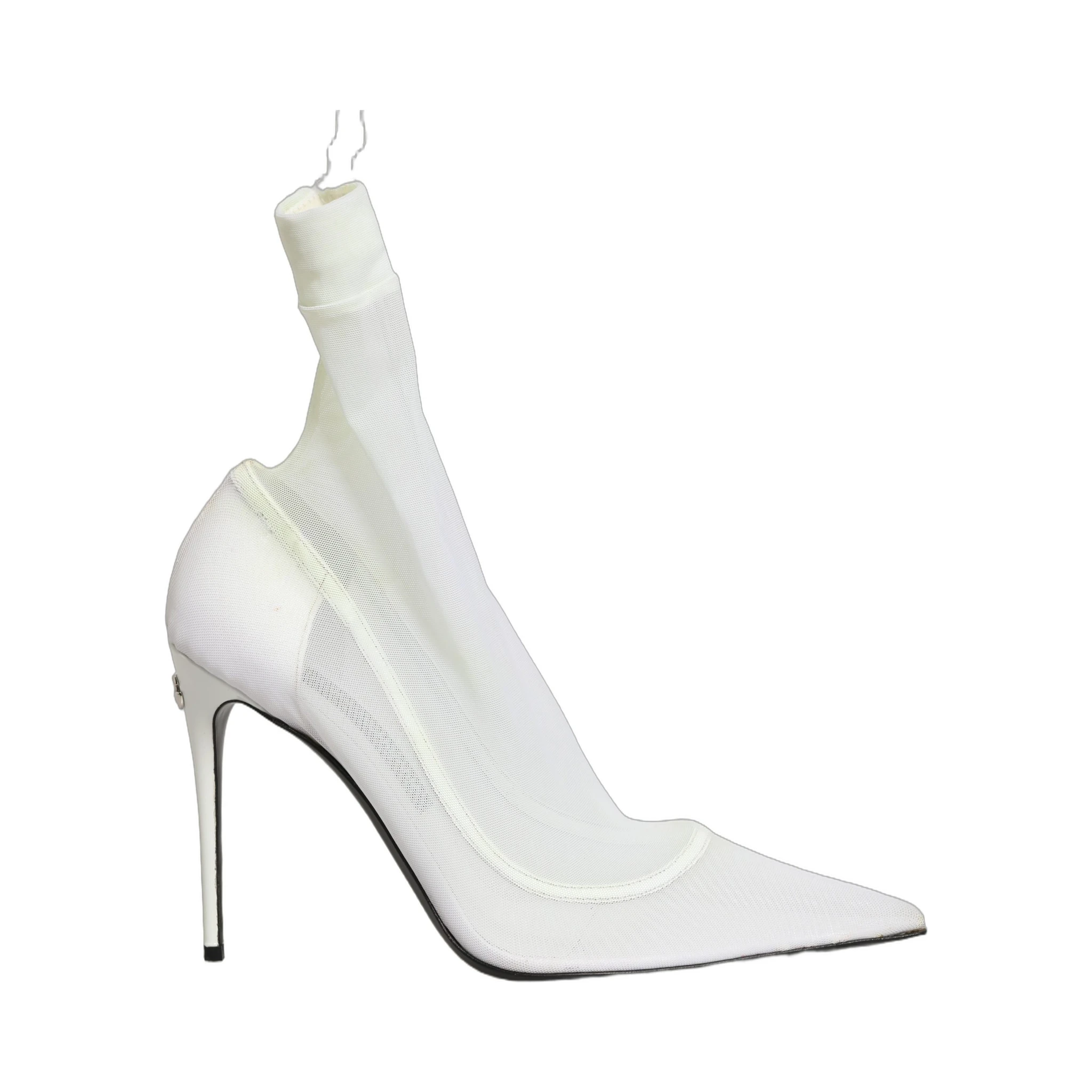 White Tulle Stretch Mesh Sock Boots Shoes
