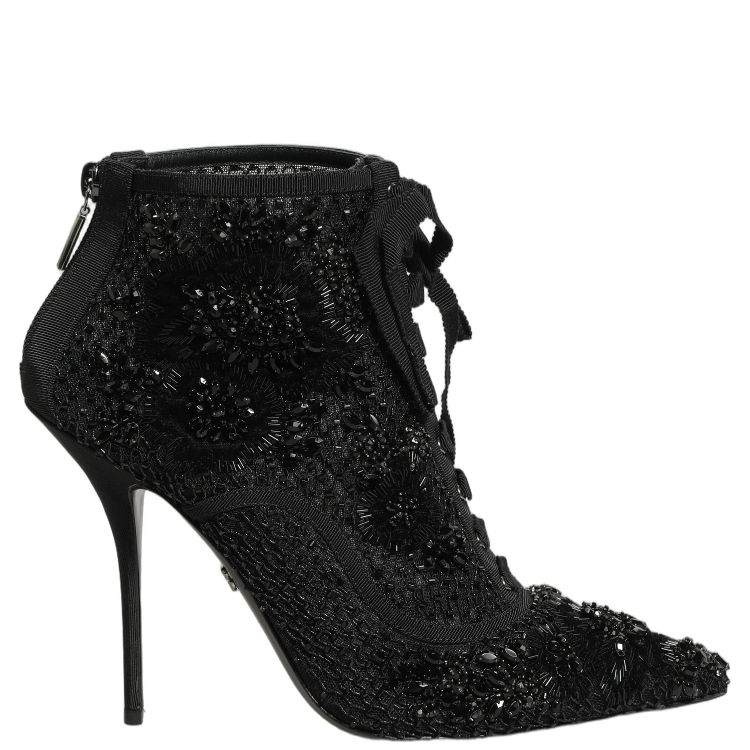 Black Embellished Mesh Ankle Boots Shoes
