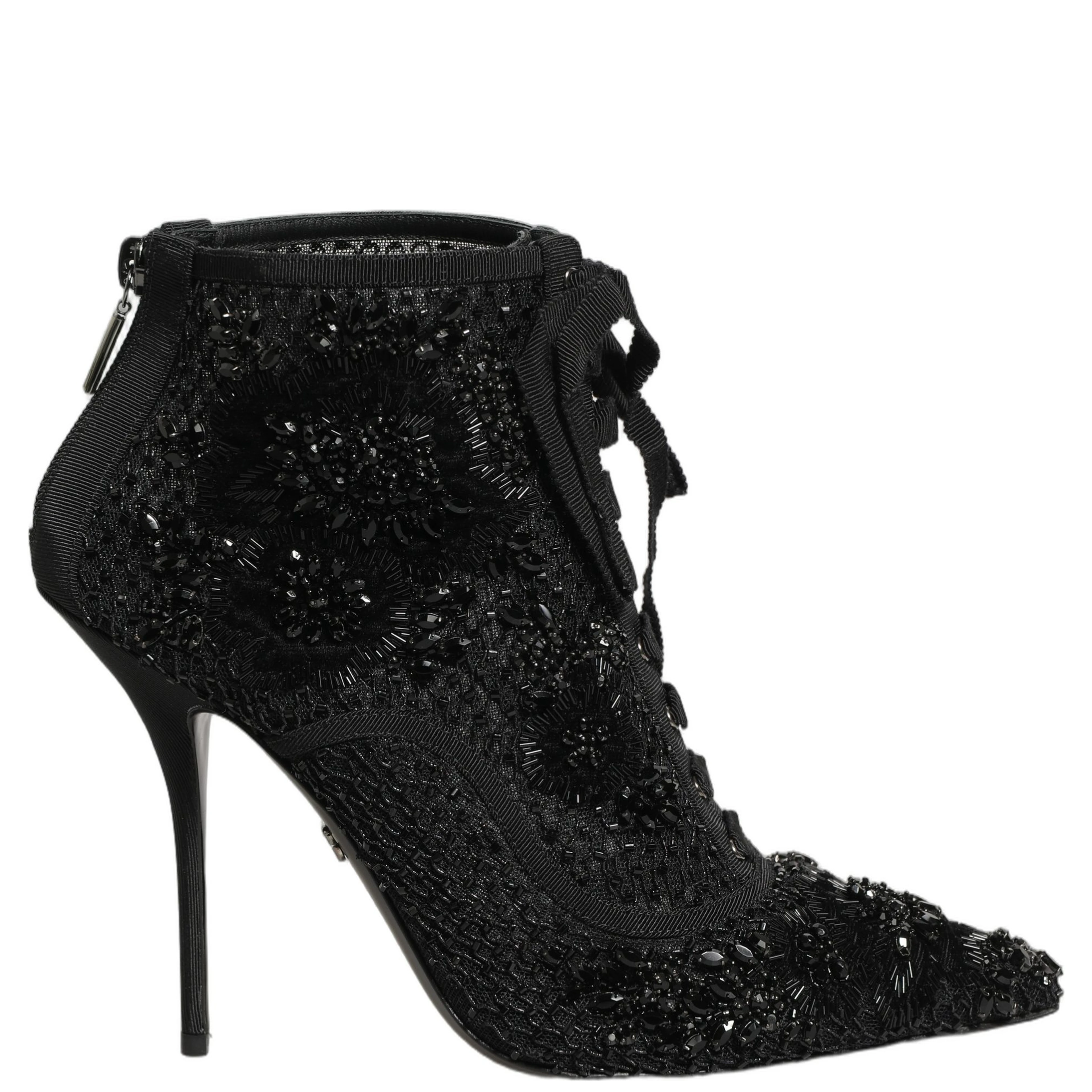 Black Embellished Mesh Ankle Boots Shoes