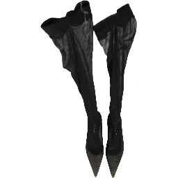 Black Over The Knee Tulle Flats Boots Shoes