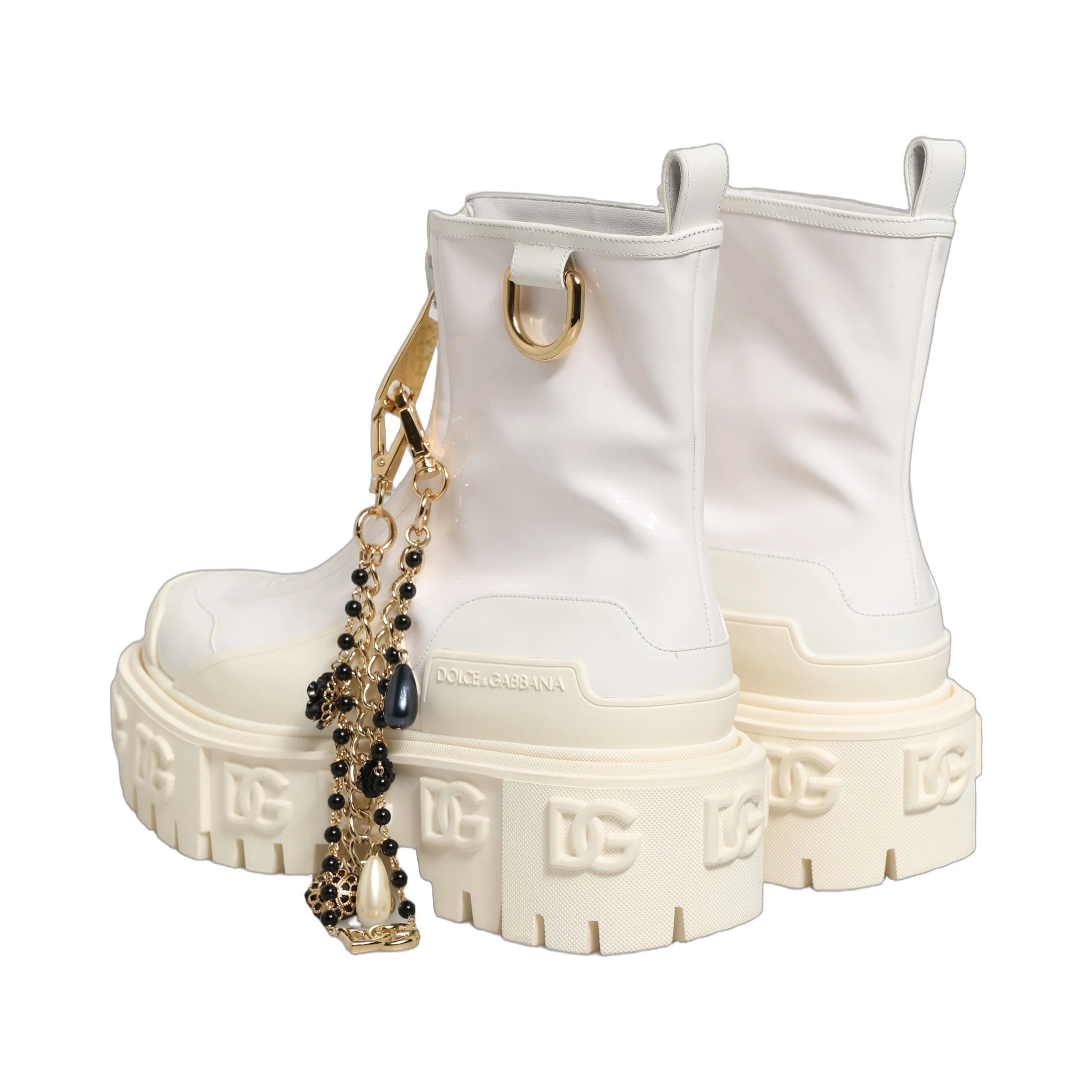 White Leather Rubber Logo Ankle Boots Shoes