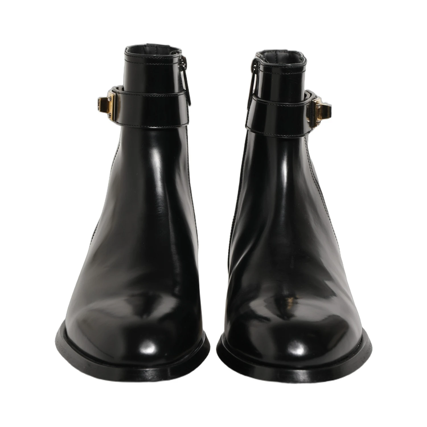 Black Leather Logo Buckle Mid Calf Boots Shoes
