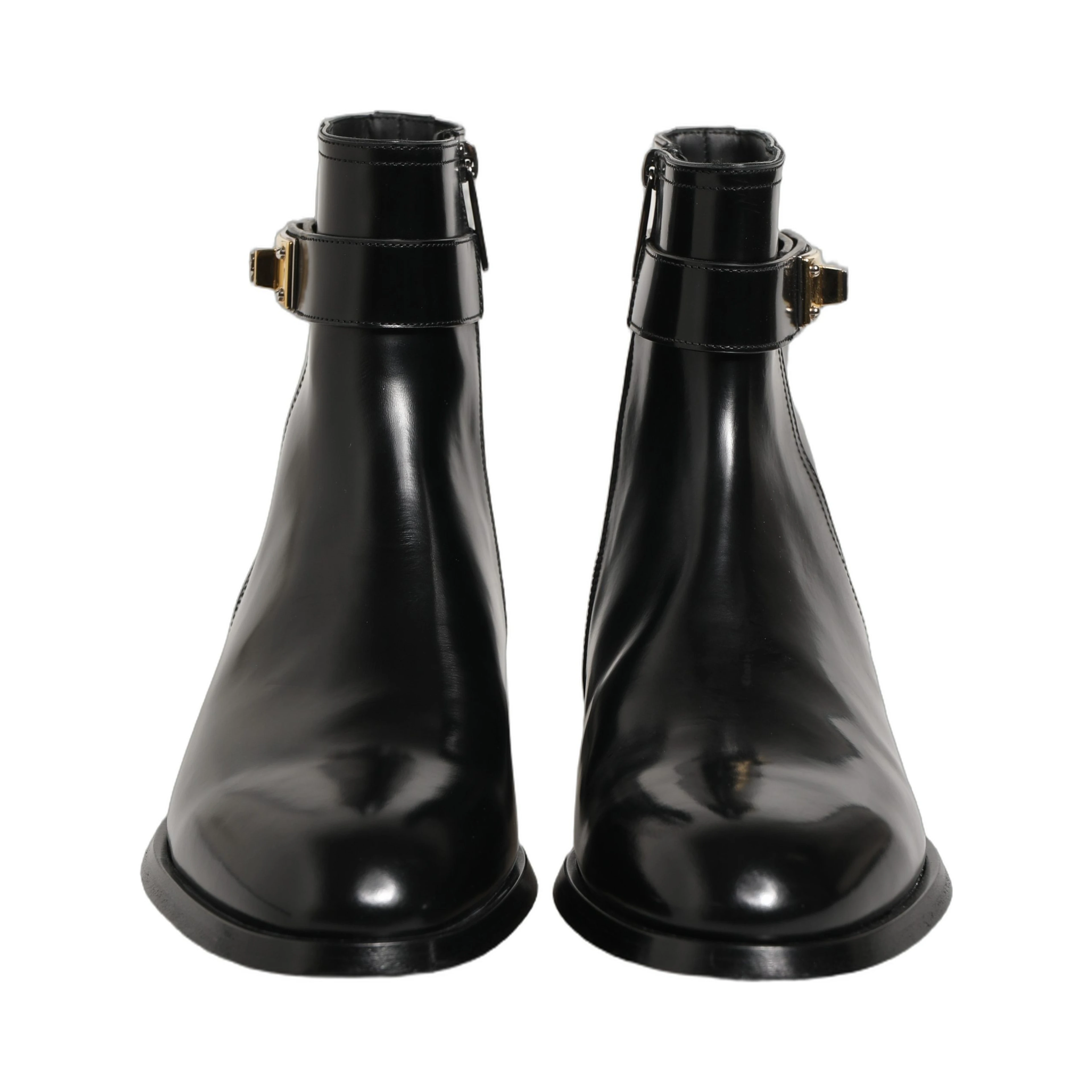 Black Leather Logo Buckle Mid Calf Boots Shoes