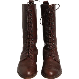 Brown Leather Lace Up Mid Calf Boots Shoes