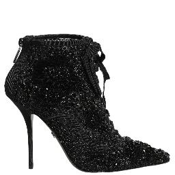 Black Embellished Mesh Ankle Boots Shoes