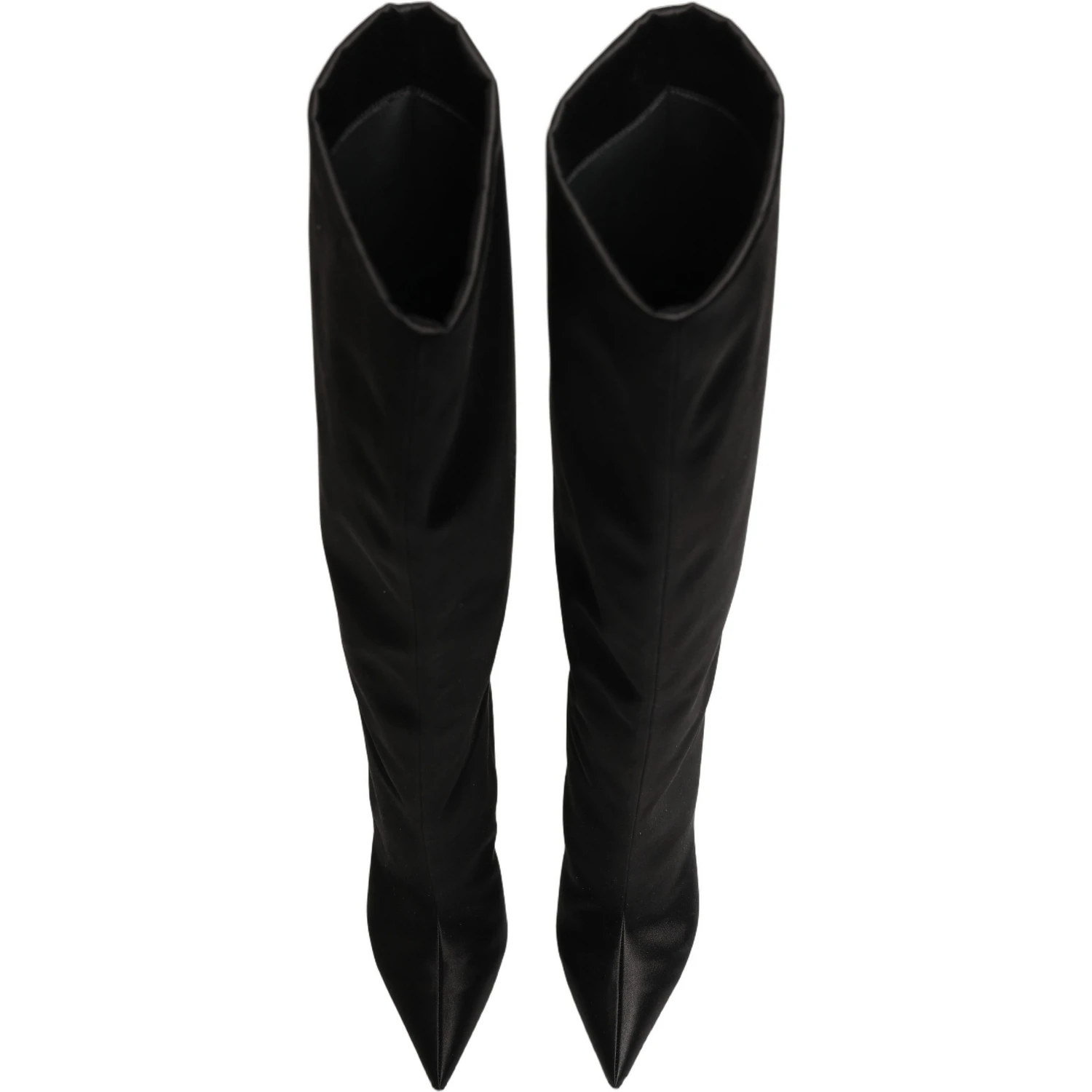 Black Satin Knee High Stiletto Boots Shoes