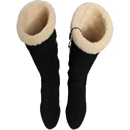 Black Suede Leather Knee High Boots Shoes