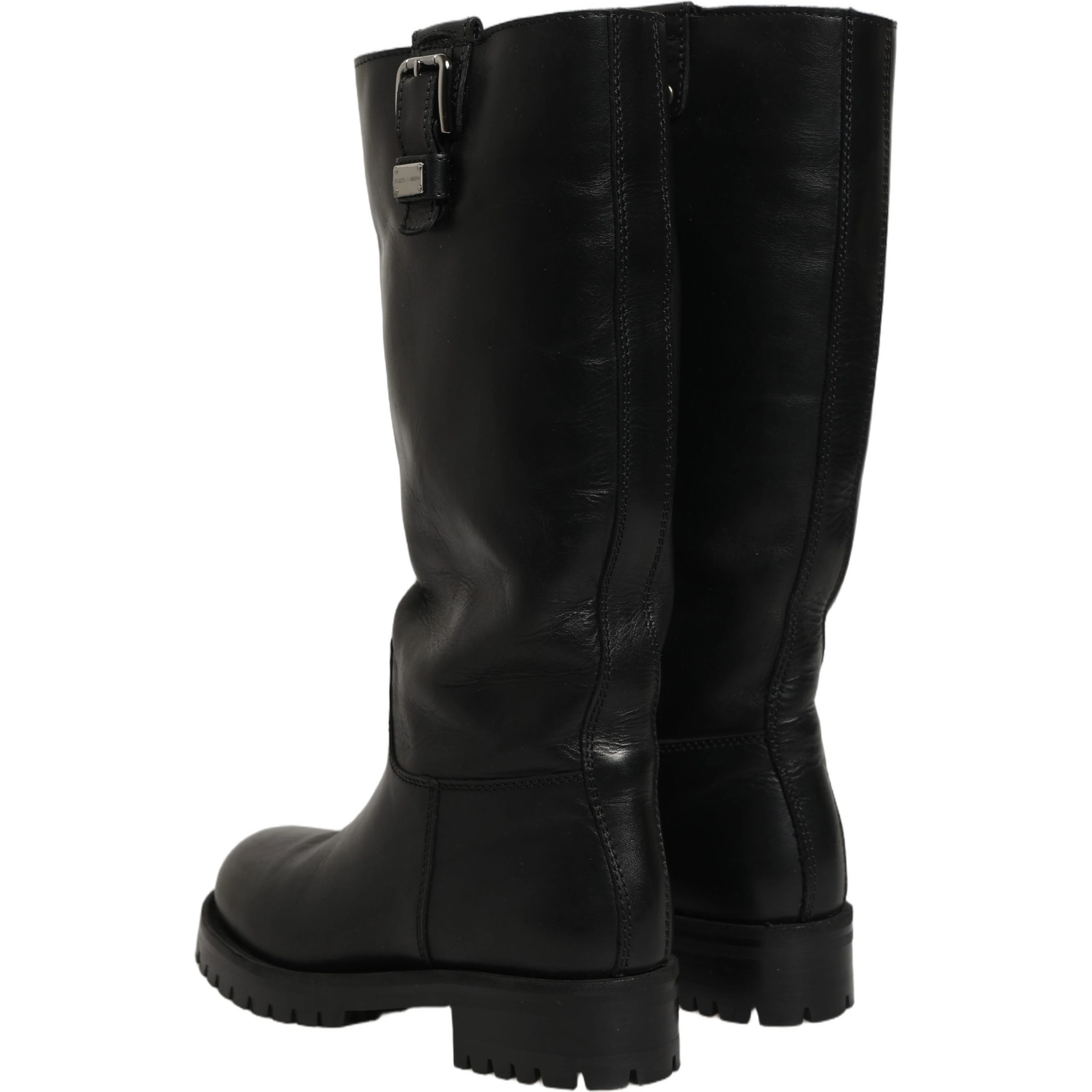 Black Leather Buckle Detail Mid Calf Boots Shoes