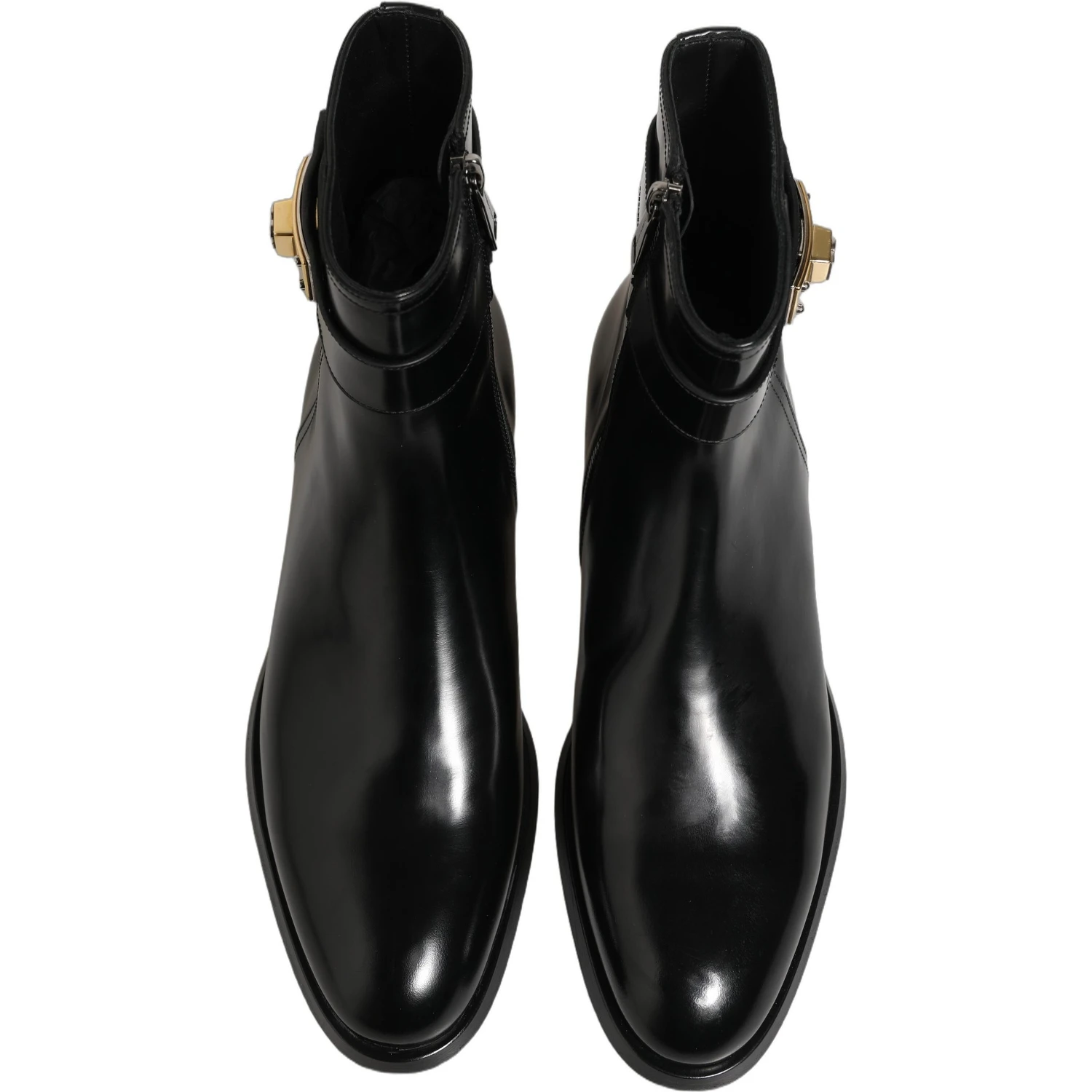 Black Leather Logo Buckle Mid Calf Boots Shoes