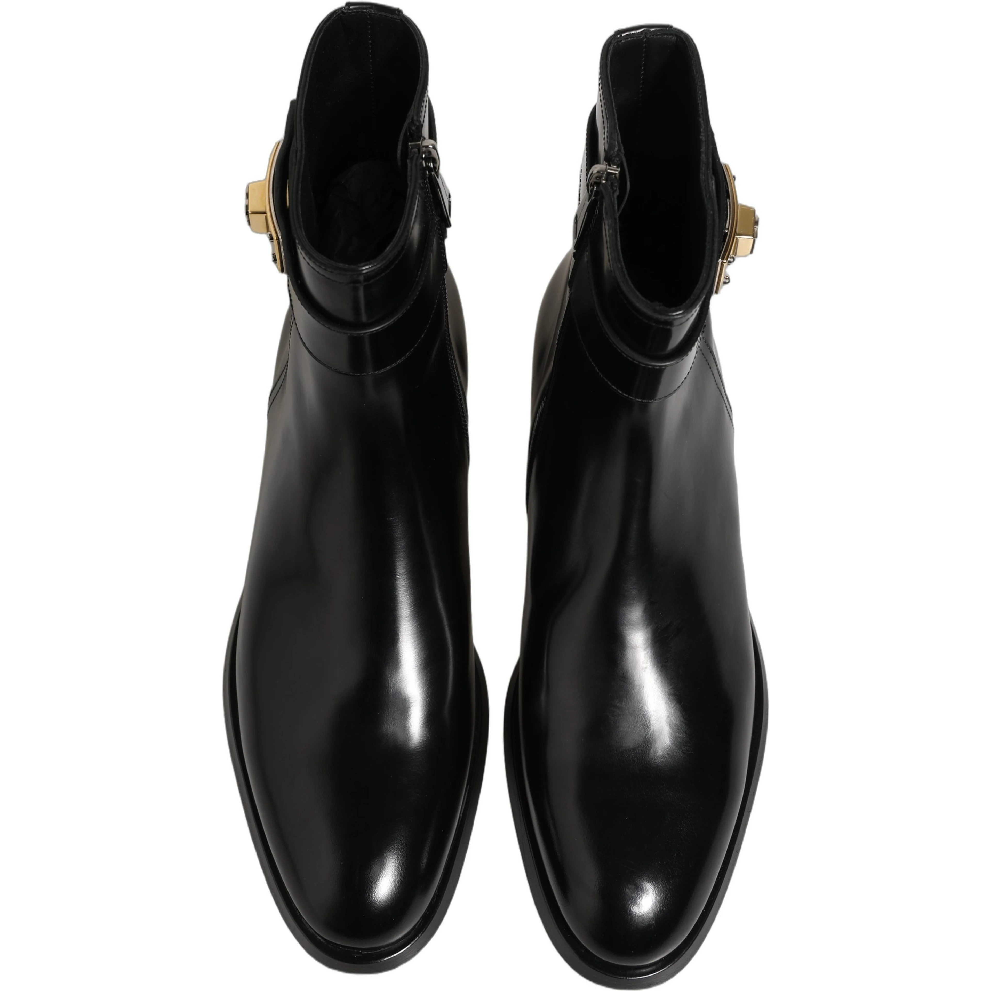 Black Leather Logo Buckle Mid Calf Boots Shoes