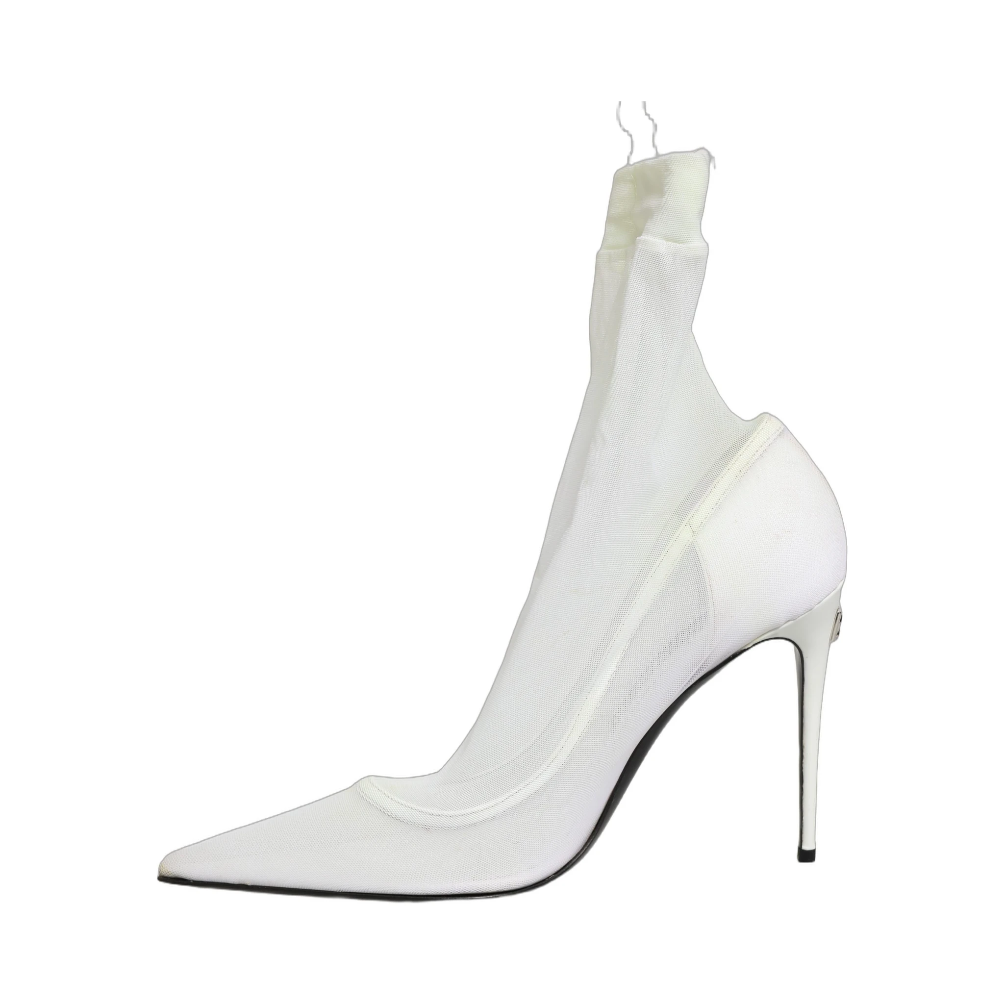 White Tulle Stretch Mesh Sock Boots Shoes