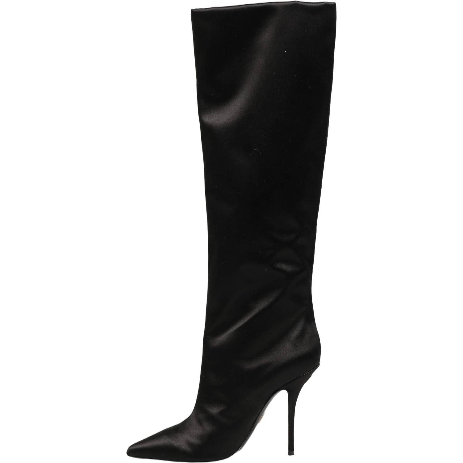 Black Satin Knee High Stiletto Boots Shoes