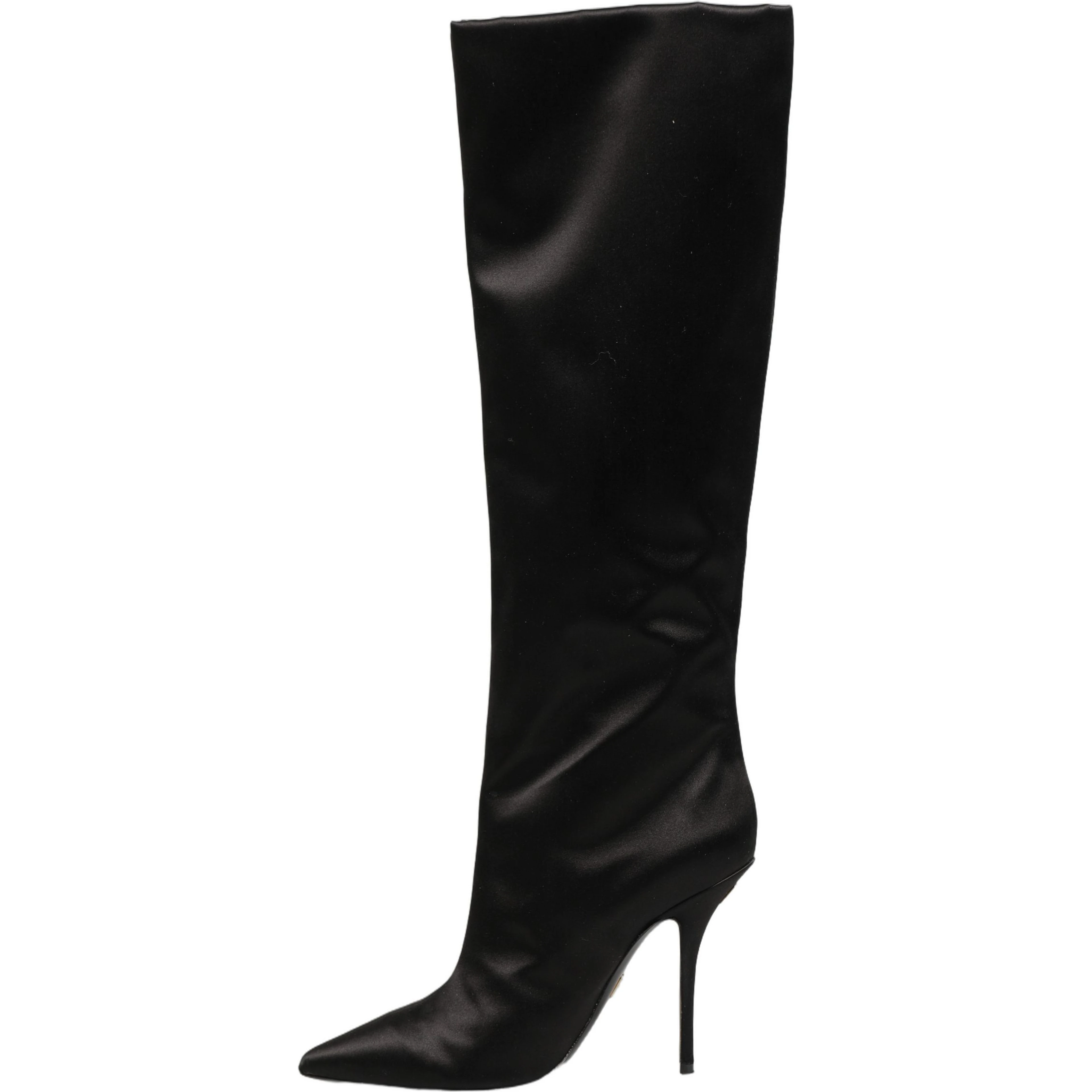 Black Satin Knee High Stiletto Boots Shoes