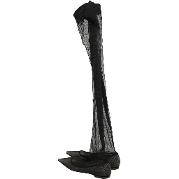 Black Over The Knee Tulle Flats Boots Shoes