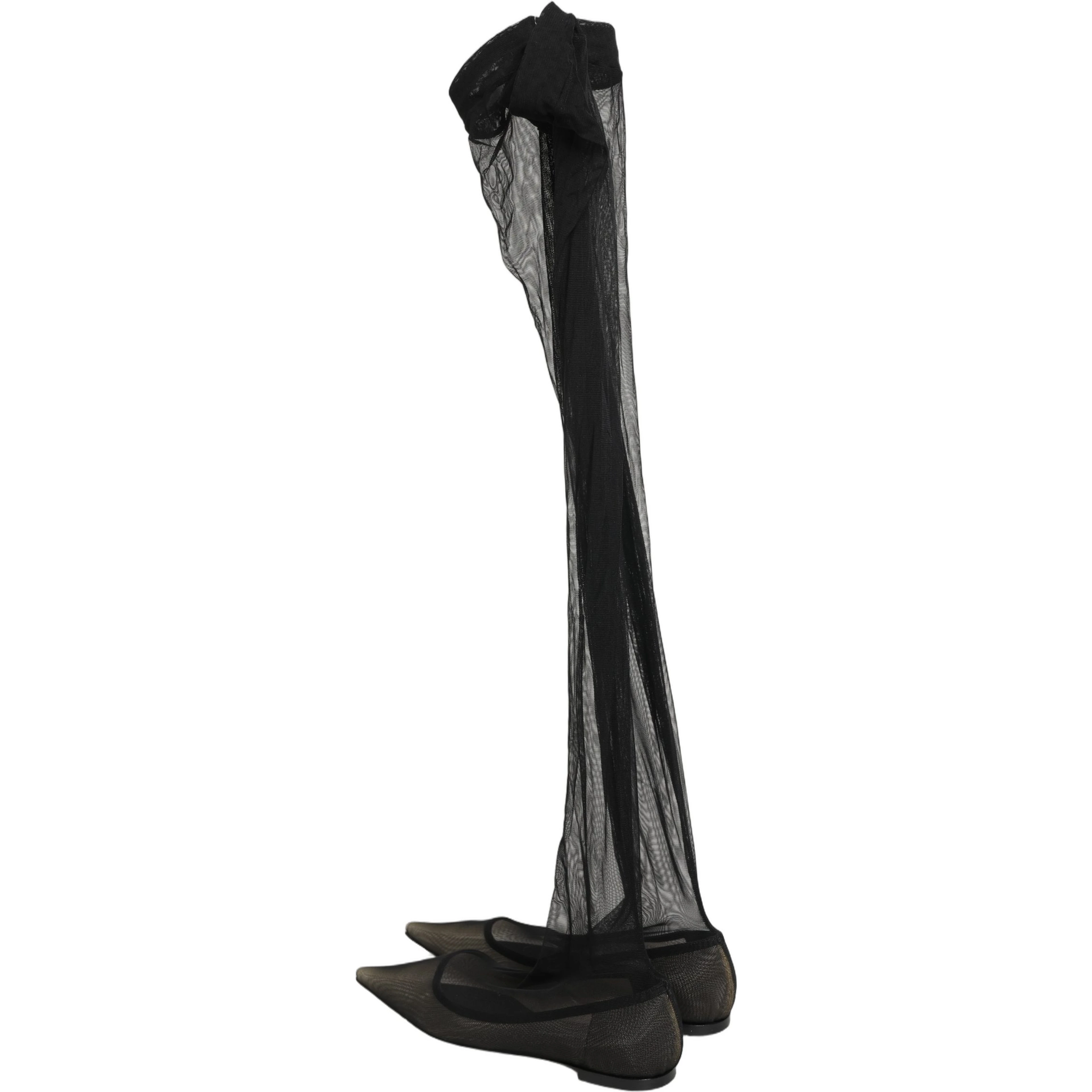 Black Over The Knee Tulle Flats Boots Shoes