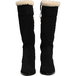 Black Suede Leather Knee High Boots Shoes