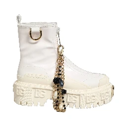 White Leather Rubber Logo Ankle Boots Shoes