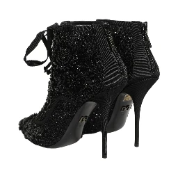 Black Embellished Mesh Ankle Boots Shoes