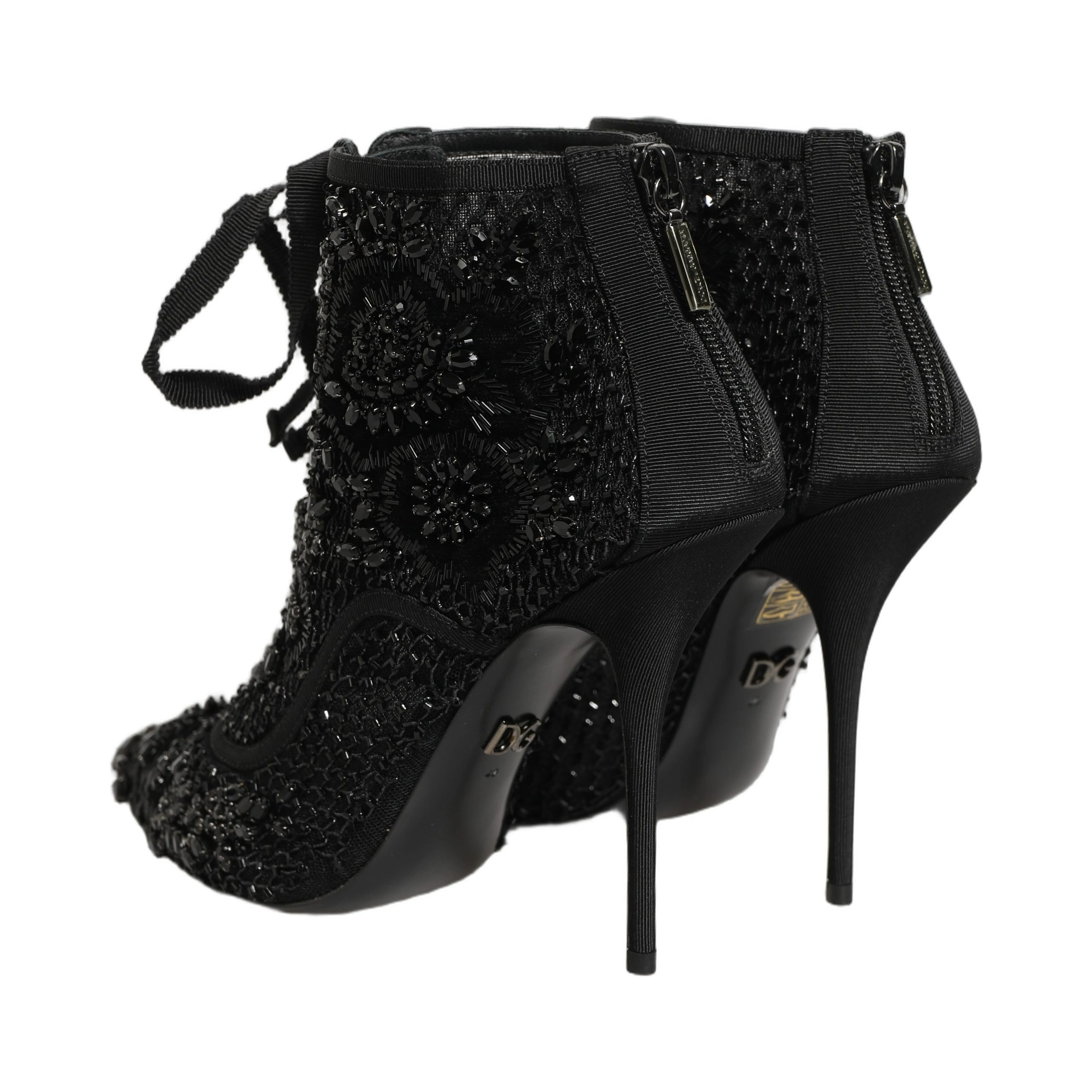 Black Embellished Mesh Ankle Boots Shoes