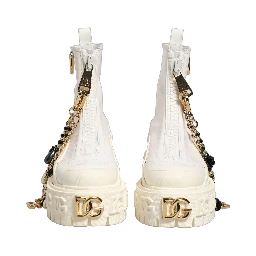 White Leather Rubber Logo Ankle Boots Shoes