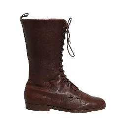 Brown Leather Lace Up Mid Calf Boots Shoes