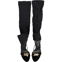 Stiletto Sandals Socks Knee High Boots Black