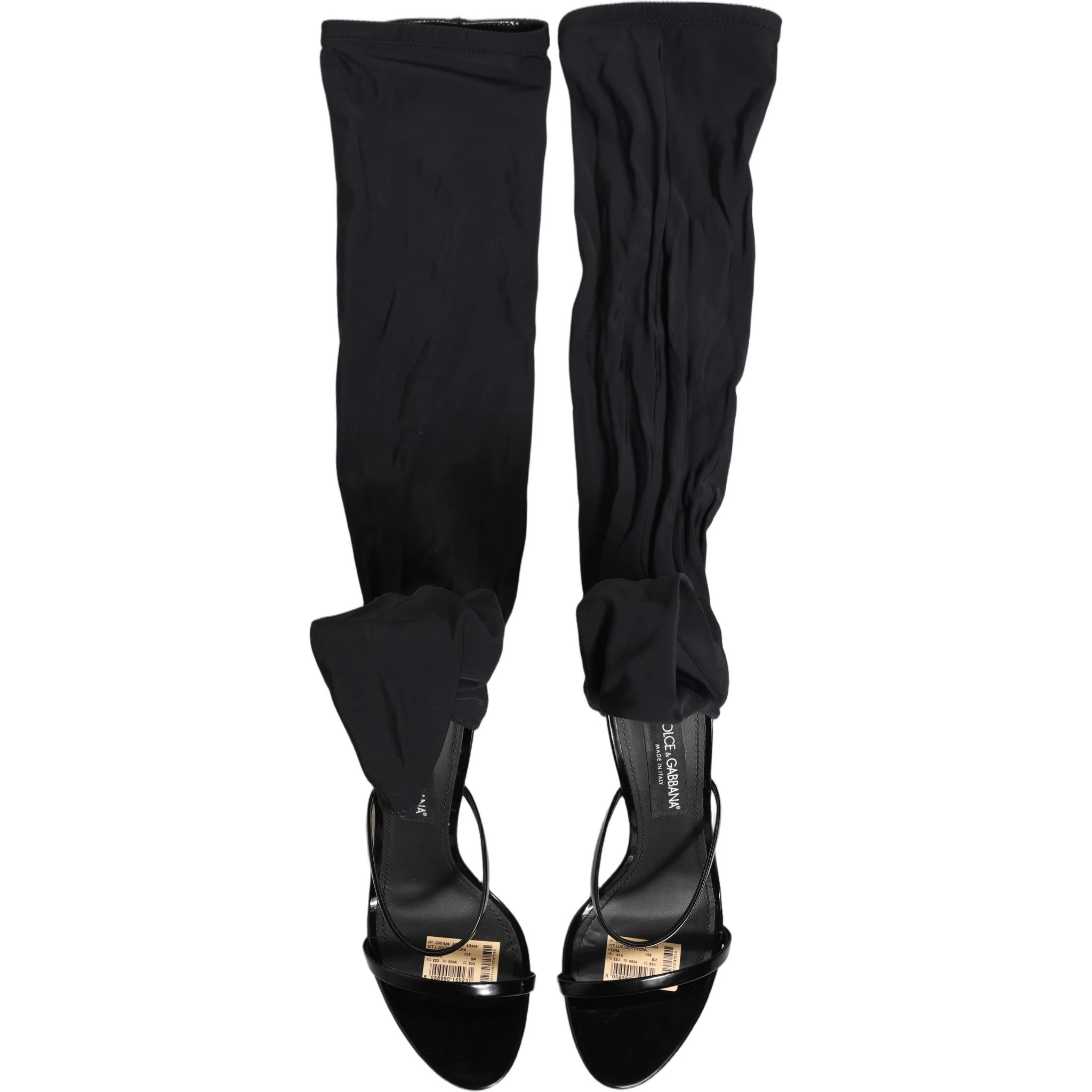 Stiletto Sandals Socks Knee High Boots Black