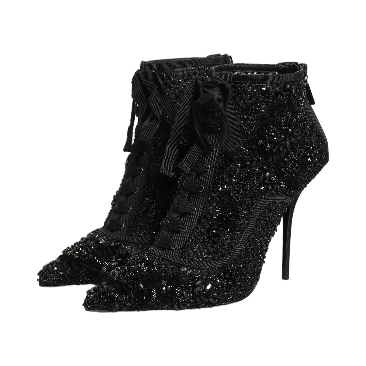 Black Embellished Mesh Ankle Boots Shoes