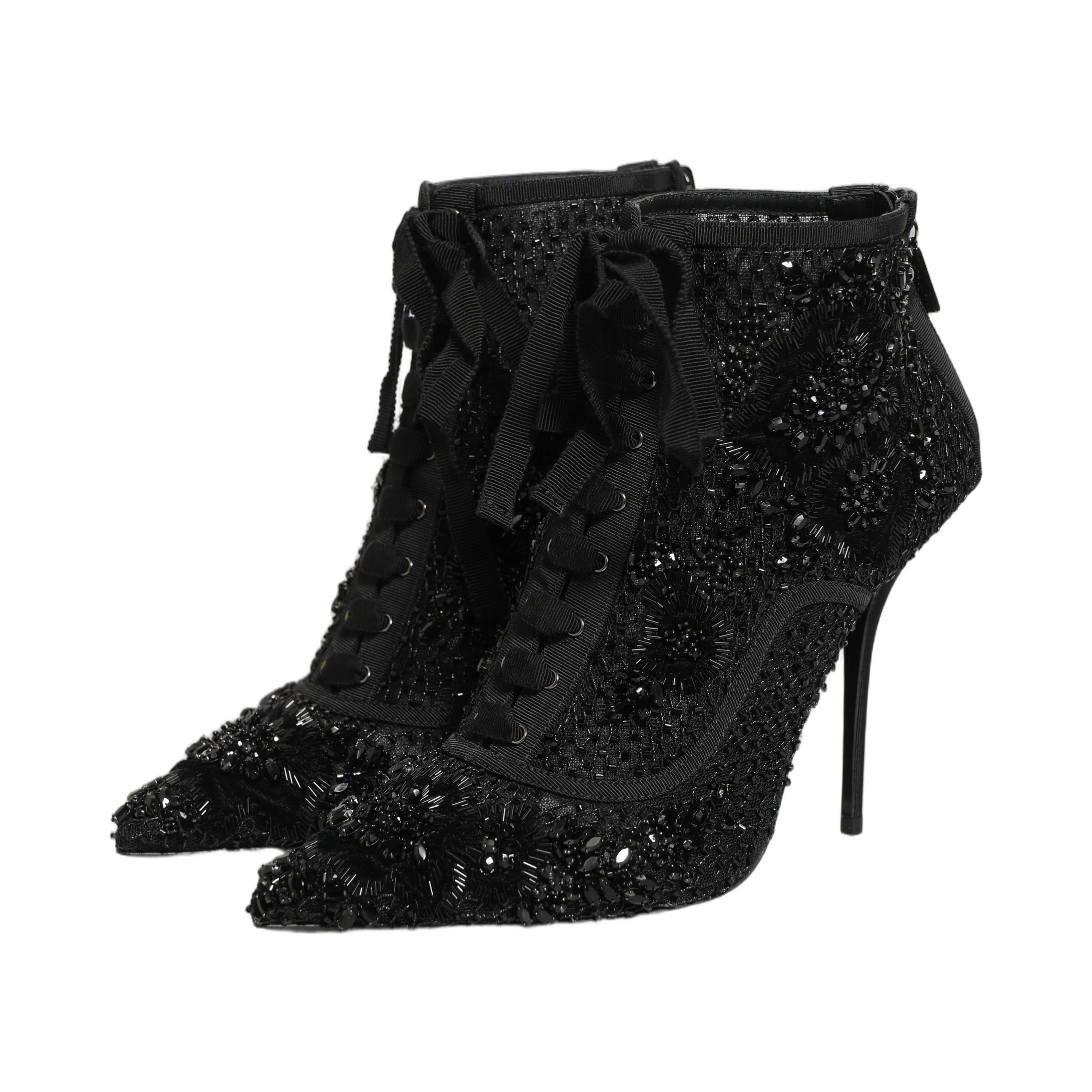 Black Embellished Mesh Ankle Boots Shoes