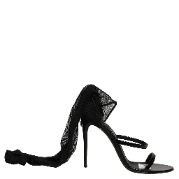 Stiletto Sandals Socks Knee High Boots Black