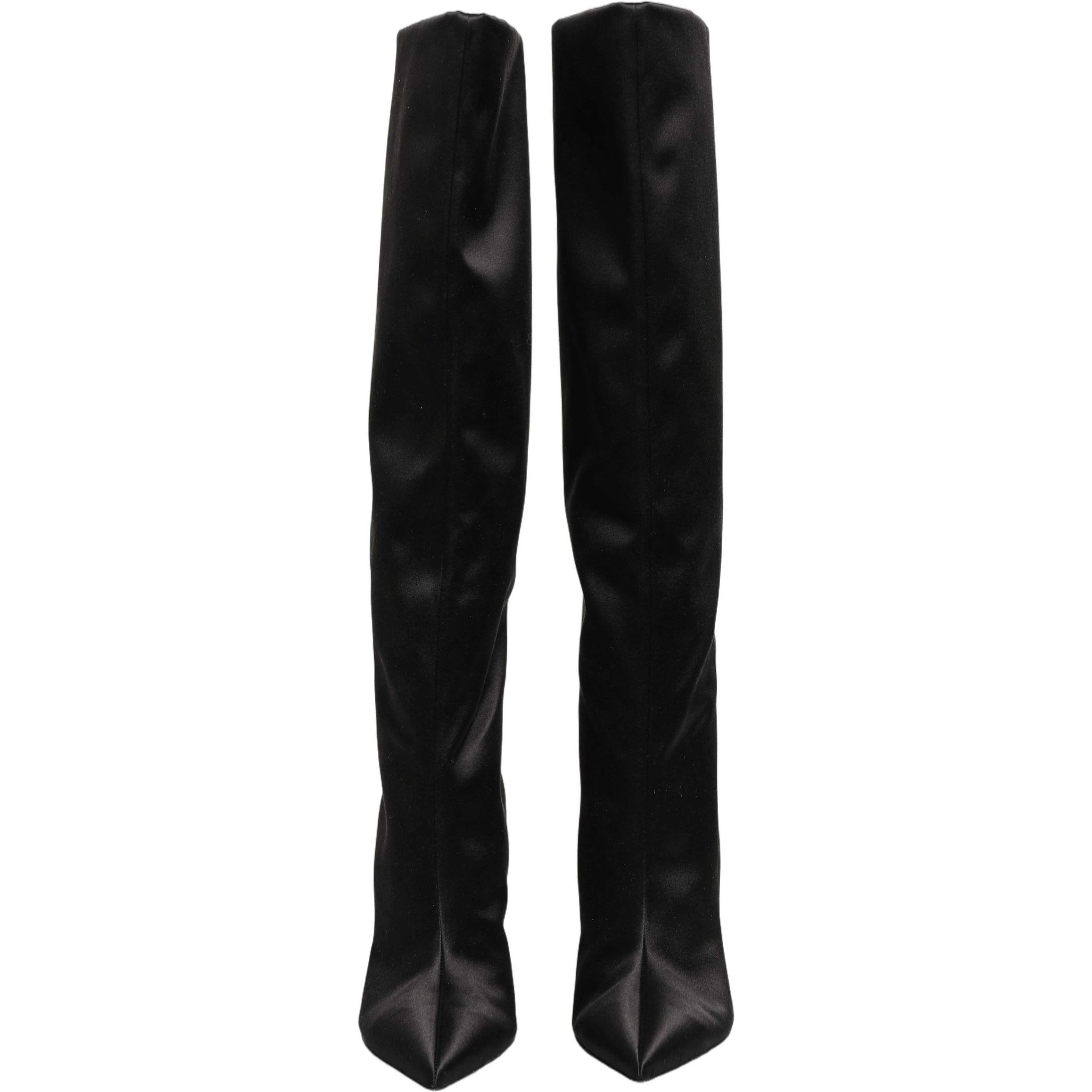 Black Satin Knee High Stiletto Boots Shoes