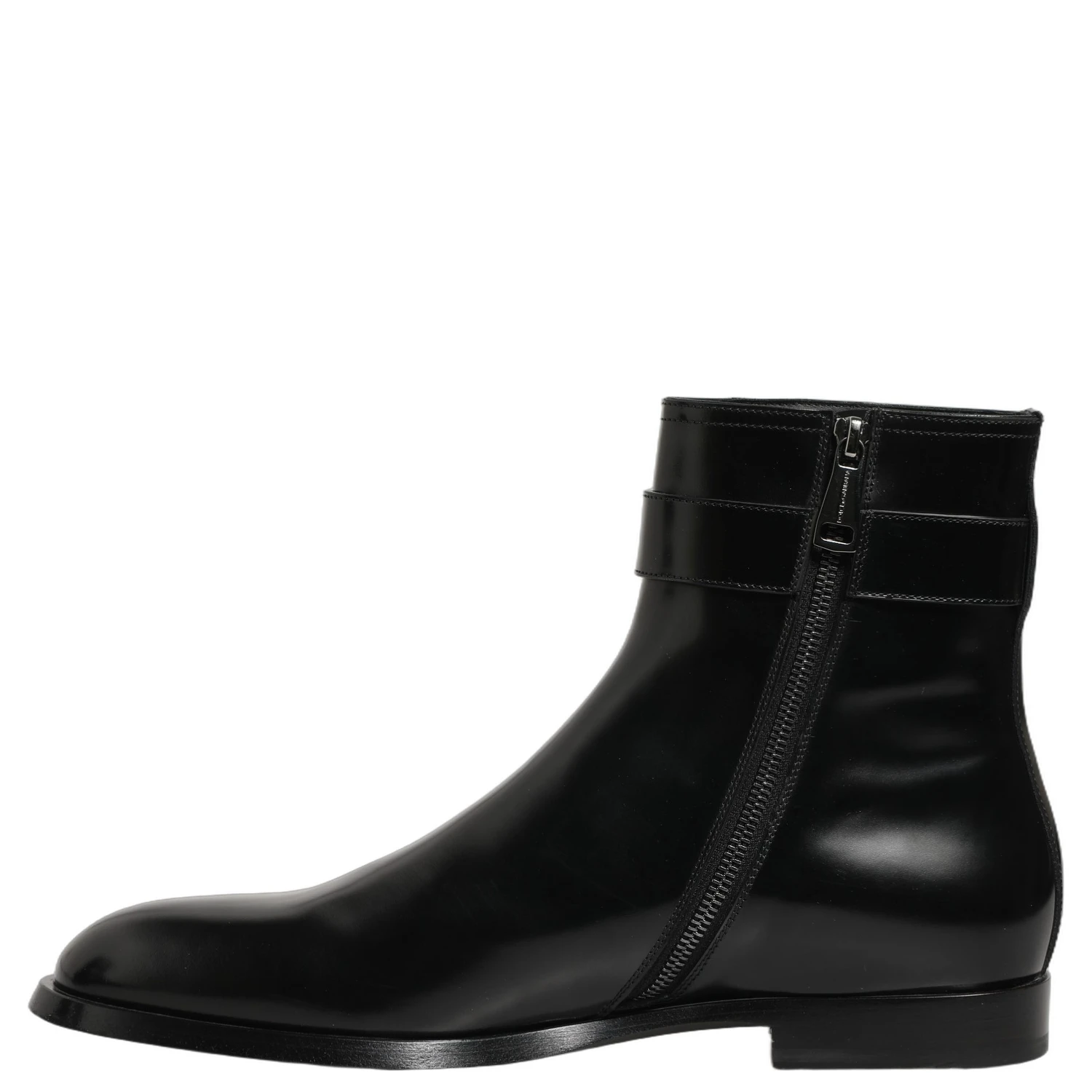 Black Leather Logo Buckle Mid Calf Boots Shoes
