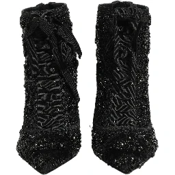 Black Embellished Mesh Ankle Boots Shoes