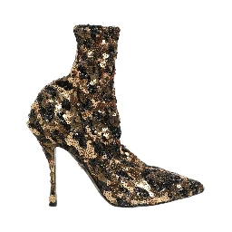 Gold Leopard Sequin Sock Ankle Boots Shoes